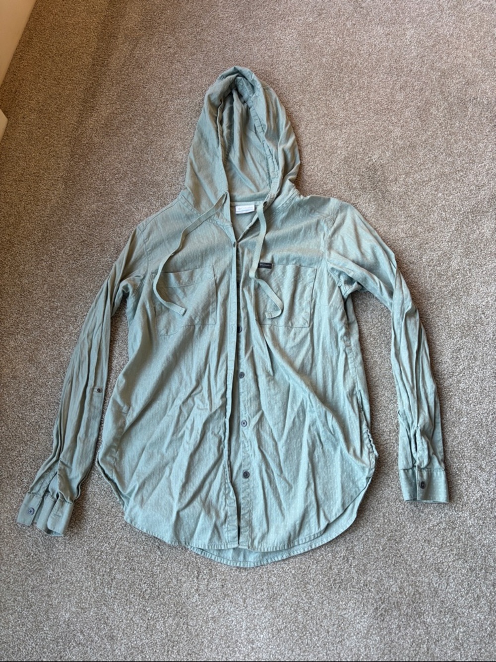 Columbia Women’s Light Sage Hooded Button-Up Shirt Jacket - - Picture 4 of 8